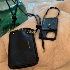 Bandolier Black Pebbled Leather Phone Case & Pouch. 4 Unique pieces, 12-15 pro